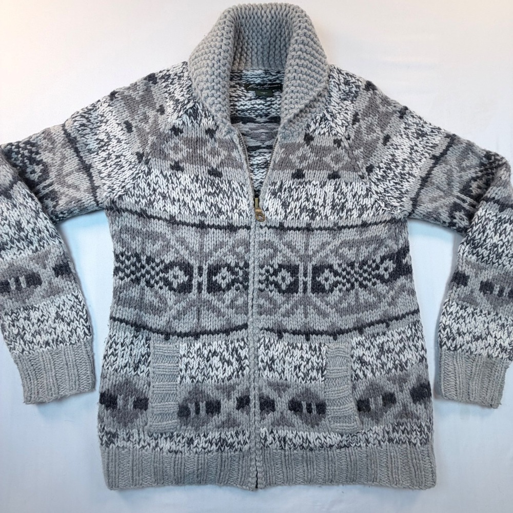 Eddie Bauer‎ Womens Medium Wool Alpaca Chunky Knit Full Zip Cardigan Sweater